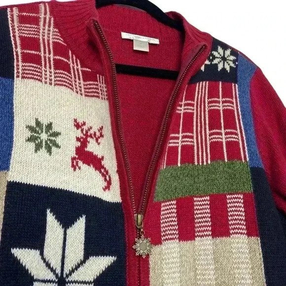 Vintage Christopher & Banks Christmas Sweater snowflake, zipper front  Size M - Picture 5 of 11